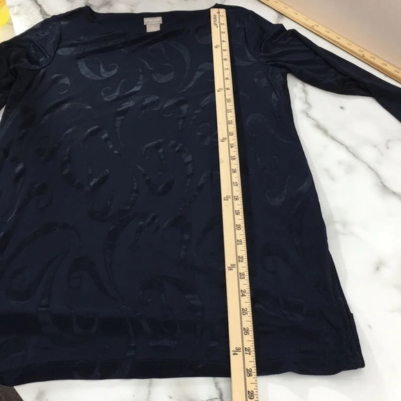 3/$20 Chico’s Travelers Navy Tunic Top Womens 0P Small Petite 3/4 Sleeve Scroll‎ - Picture 13 of 15
